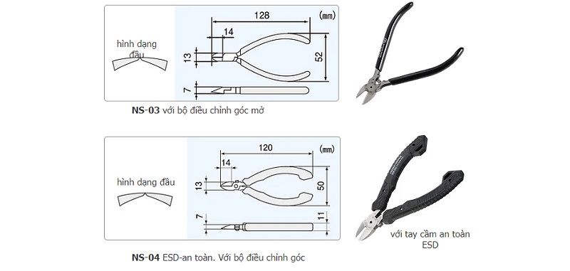 Thông số kỹ thuật Micro Nippers: NS-03 / NS-04 / NSX-04 / NS-06